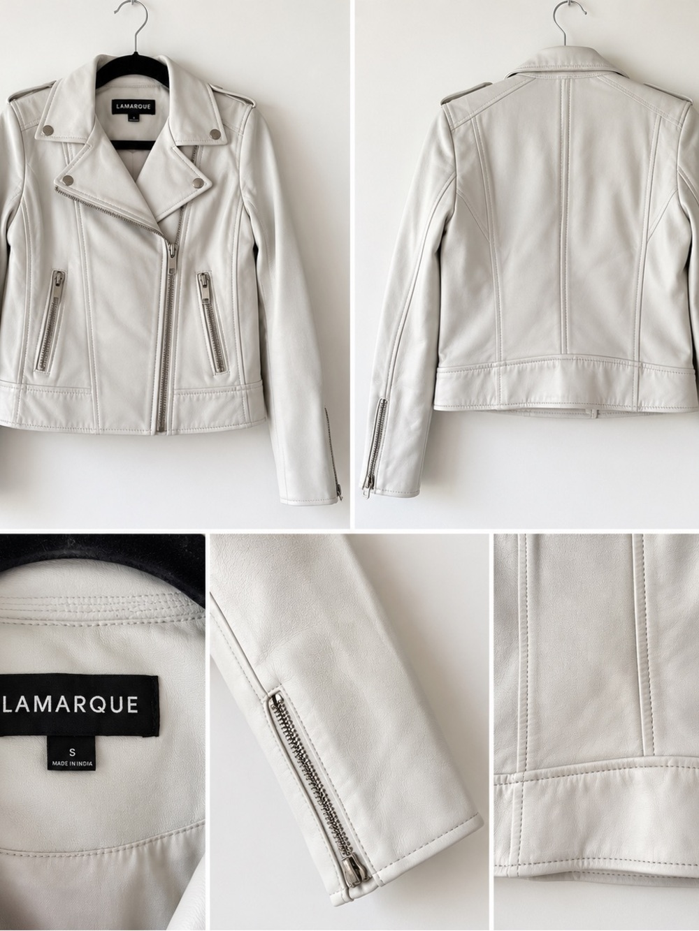 Lamarque Off-White Leather Moto Jacket